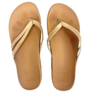 Reef Womens Flip Flop Sandals Tan Gold Metallic Double Strap Thongs Size 6 | 6.5